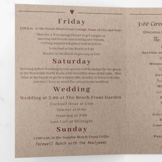 Winery Deep Burgundy Wreath Wedding Itinerary Drieluik Uitnodiging (Binnenzijde eerst)