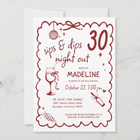 Winery Night Out Wine Tasting Chic 30th Birthday Kaart (Voorkant)