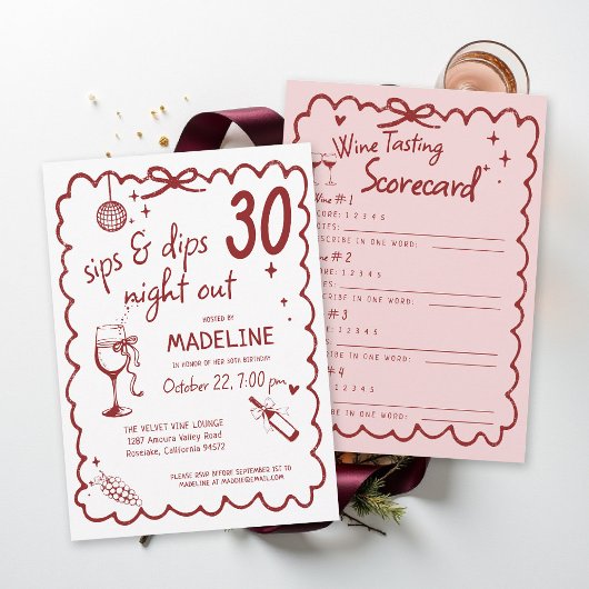 Winery Night Out Wine Tasting Chic 30th Birthday Kaart