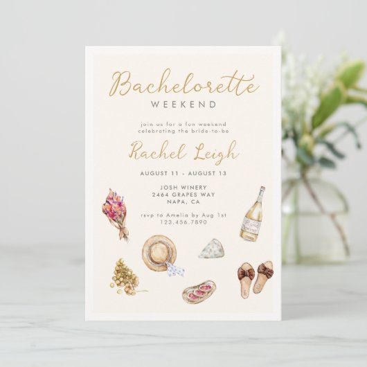 Winery Picnic Bachelorette Weekend Uitnodiging (Staand voorkant)