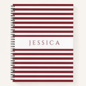 Winery Red en White Striped Pattern Name Notitieboek (Voorkant)