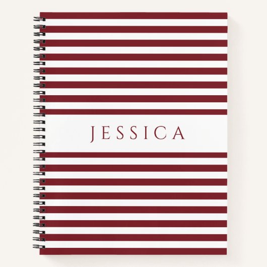 Winery Red en White Striped Pattern Name Notitieboek (Voorkant)