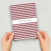 Winery Red en White Striped Pattern Name Notitieboek