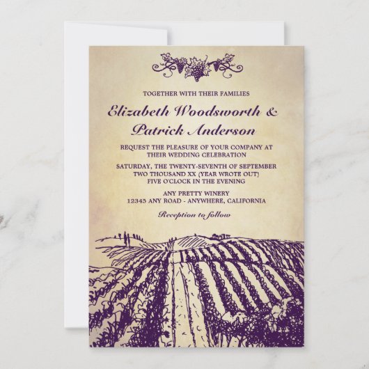 Winery Tuscan  Wineyard Wedding Invitations Kaart (Voorkant)