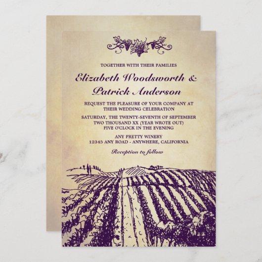 Winery Tuscan  Wineyard Wedding Invitations Kaart (Voorkant / Achterkant)