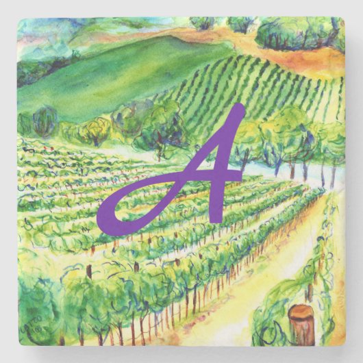 Winery Vineyard Art Custom Monogram Stenen Onderzetter (Voorkant)