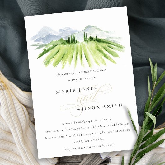 Winery Vineyard Mountain Rehearsal Dinner Invite Bedankkaart
