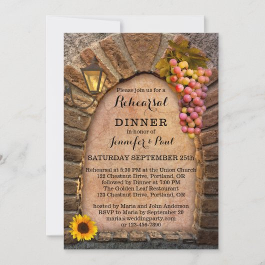 Winery Vineyard Rehearsal Dinner Invitation Kaart (Voorkant)