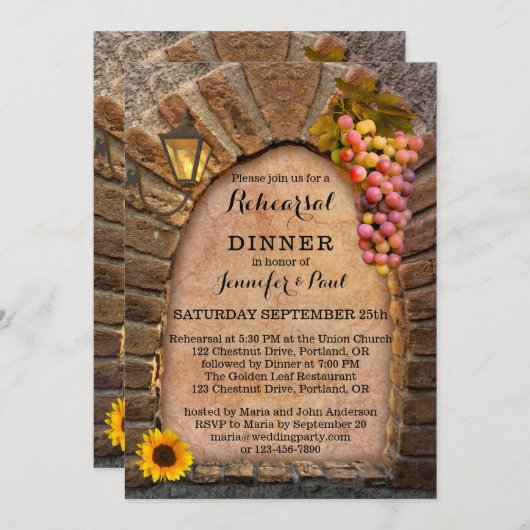 Winery Vineyard Rehearsal Dinner Invitation Kaart (Voorkant / Achterkant)