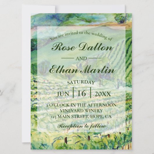 Winery Vineyard Waterverf Wedding Invitations Kaart (Voorkant)
