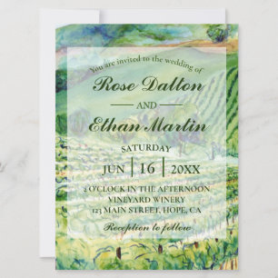 Winery Vineyard Waterverf Wedding Invitations Kaart