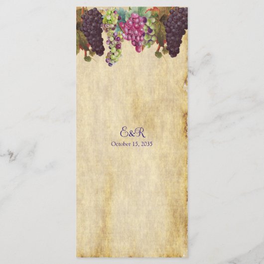 Winery Wedding Grape Vines Rustic Menu (Achterkant)