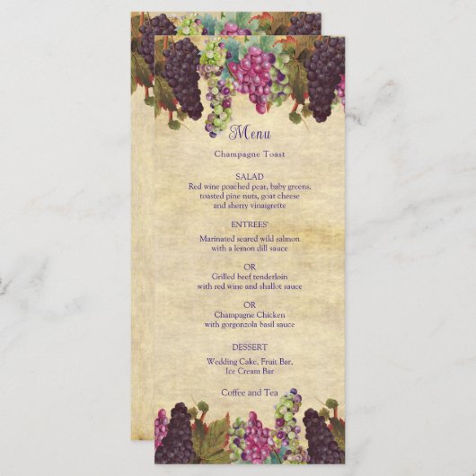 Winery Wedding  Grape Vines Rustic Menu (Voorkant / Achterkant)