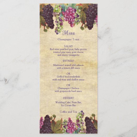 Winery Wedding  Grape Vines Rustic Menu (Voorkant)