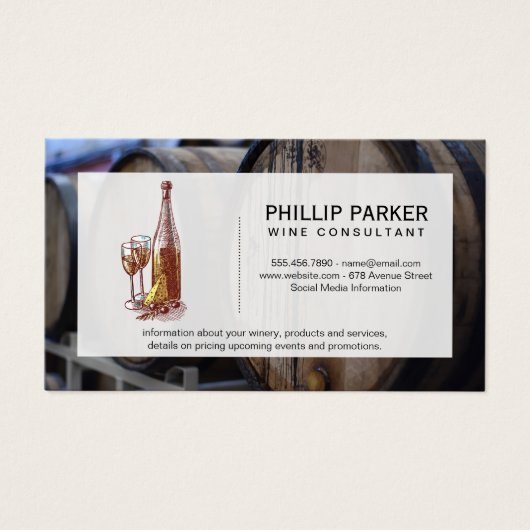 Winery | Wijnvat | Wijnflesje en -glas Visitekaartje (Voorkant)