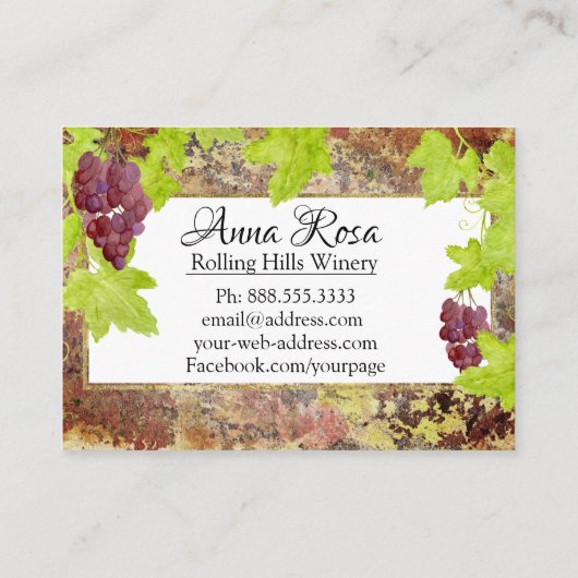 *~* Winery Wine Cellar Wine Grape Cluster Vineyard Visitekaartje (Achterkant)