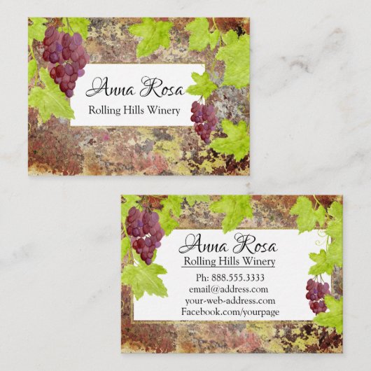 *~* Winery Wine Cellar Wine Grape Cluster Vineyard Visitekaartje (Voorkant / Achterkant)