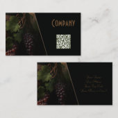 Winery Wine crapes bottled with QR on black design Visitekaartje (Voorkant / Achterkant)