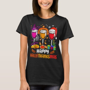Wines Glass Thankgiving Funny Happy Hanksmas T-shirt