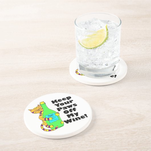 Winey Cat "Houd je poten uit mijn wijn" Zandsteen Onderzetter (Zijkant)