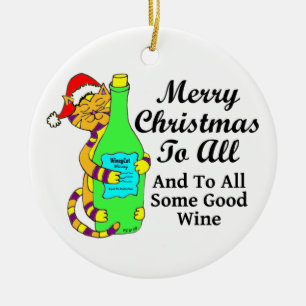 Winey Cat Kerstmis... en al die goede wijn. Keramisch Ornament