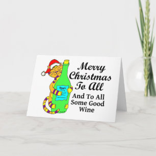 Winey kat Kerstmis "...en aan alle goede wijn" Feestdagen Kaart