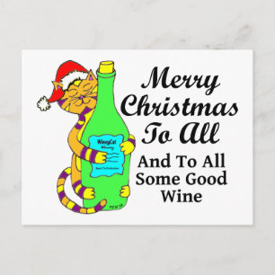 Winey kat Kerstmis "...en aan alle goede wijn" Feestdagenkaart