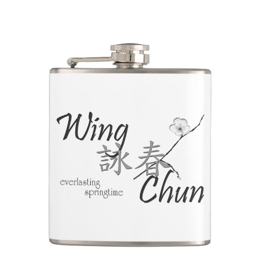 Wing Chun Flask (zwart op wit) Heupfles (Voorkant)
