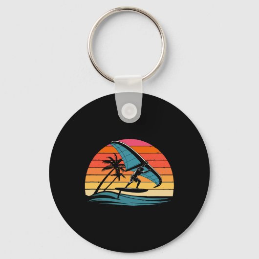 Wing Foiling Retro Sunset Design Surf Foil Ocean R Sleutelhanger (Voorkant)