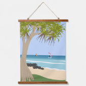 Wing Folie Surfers Pandanus Tree op het strand Hangend Wandkleed (Voorkant)