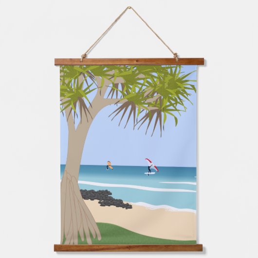 Wing Folie Surfers Pandanus Tree op het strand Hangend Wandkleed (Voorkant)