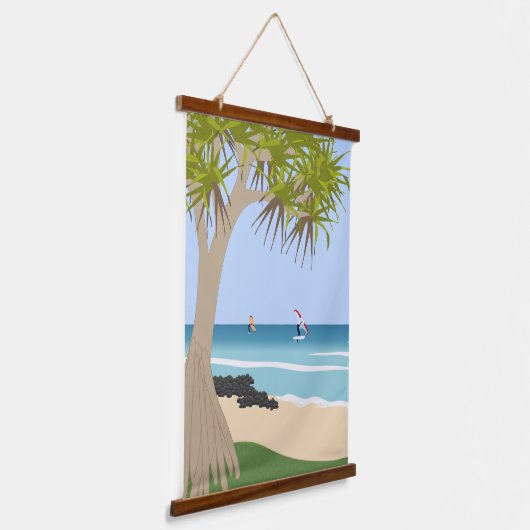 Wing Folie Surfers Pandanus Tree op het strand Hangend Wandkleed (Gebogen)
