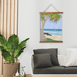 Wing Folie Surfers Pandanus Tree op het strand Hangend Wandkleed