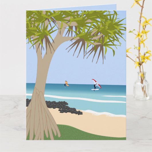 Wing Folie Surfers Pandanus Tree op het strand Kaart (Gele Bloem)