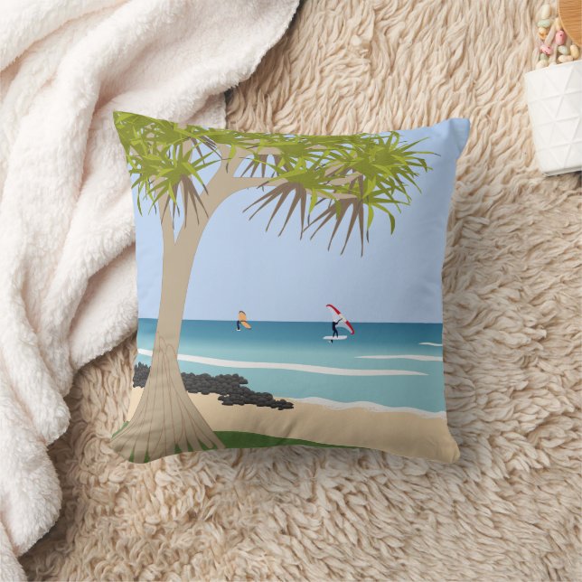 Wing Folie Surfers Pandanus Tree op het strand Kussen (Deken)