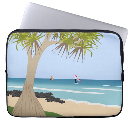 Wing Folie Surfers Pandanus Tree op het strand Laptop Sleeve (Voorkant)