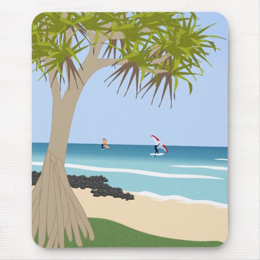 Wing Folie Surfers Pandanus Tree op het strand Muismat (Voorkant)