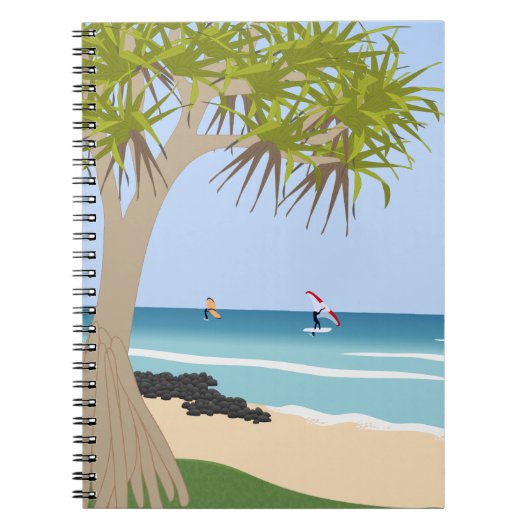 Wing Folie Surfers Pandanus Tree op het strand Notitieboek (Voorkant)