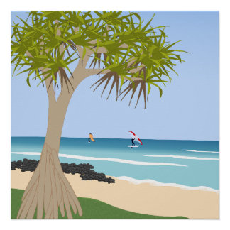 Wing Folie Surfers Pandanus Tree op het strand Perfect Poster