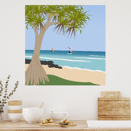 Wing Folie Surfers Pandanus Tree op het strand Poster (Keuken)