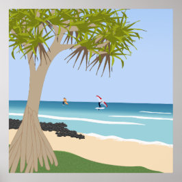 Wing Folie Surfers Pandanus Tree op het strand Poster