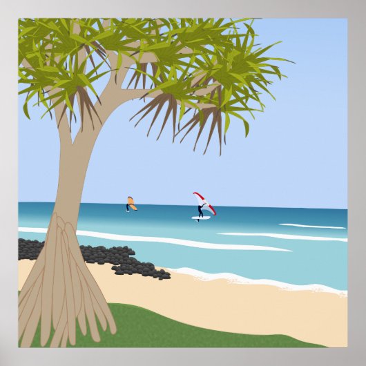 Wing Folie Surfers Pandanus Tree op het strand Poster (Voorkant)