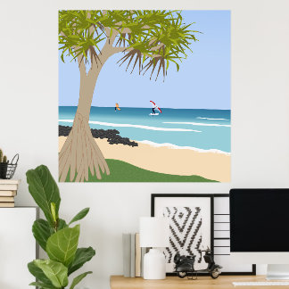 Wing Folie Surfers Pandanus Tree op het strand Poster