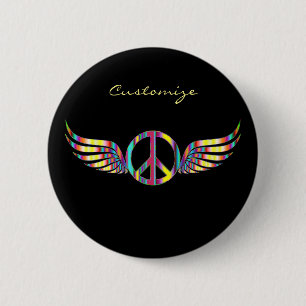 Wing Hippie Peace Symbol Thunder_Cove Ronde Button 5,7 Cm
