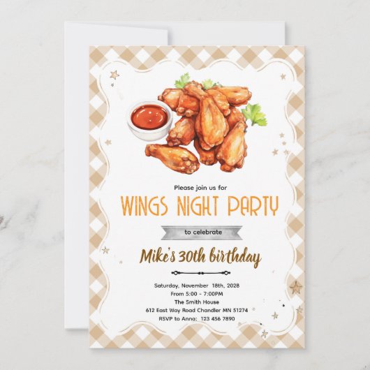 Wing Night party birthday Invitation Kaart (Voorkant)