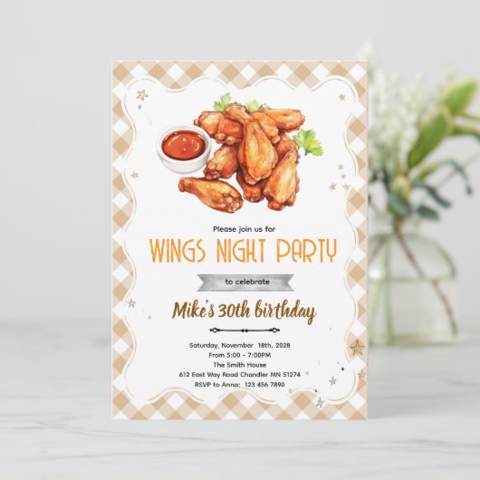 Wing Night party birthday Invitation Kaart (Staand voorkant)