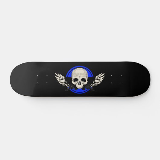 Wing Skull - BLUE Persoonlijk Skateboard (Horizontaal)