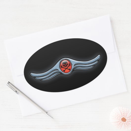 Wing Skull Chrome Ovale Sticker (Envelop)