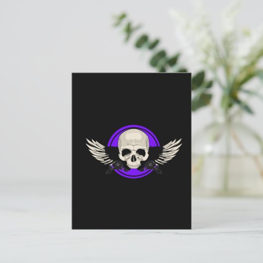 Wing Skull - PAARS Briefkaart (Staand voorkant)