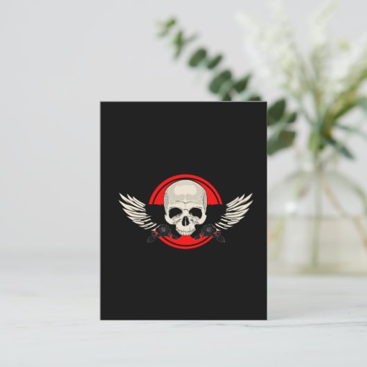 Wing Skull - RED Briefkaart (Staand voorkant)